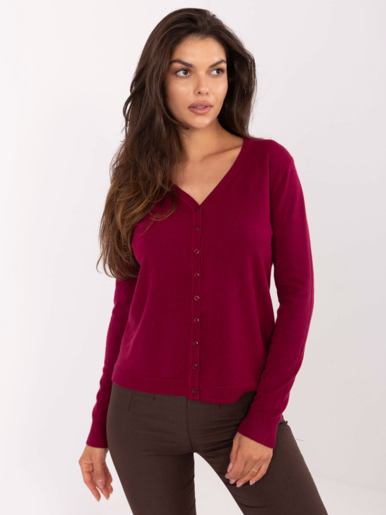 Elegantni bordo pulover s V-izrezom