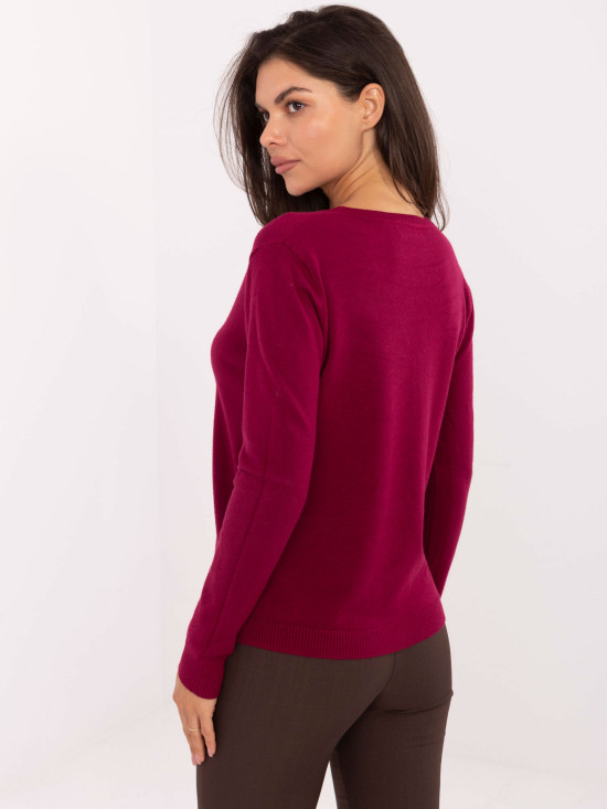 Elegantni bordo pulover s V-izrezom