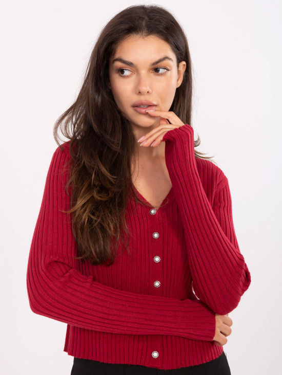 Elegante maglione bordeaux con scollo a V