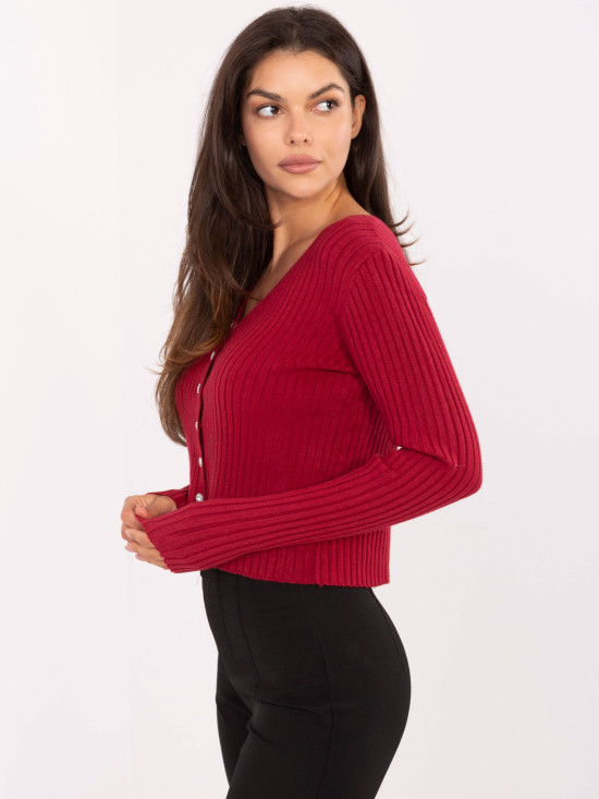 Elegante maglione bordeaux con scollo a V