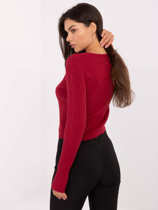 Elegante maglione bordeaux con scollo a V