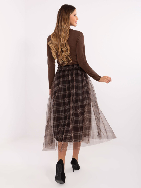 Gonna midi elegante marrone a quadri