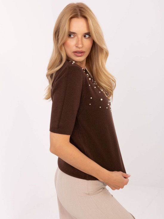 Maglione elegante marrone con applicazione
