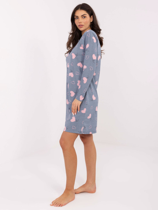 Ženska noćna košulja s dugim rukavima, tamnoplava, pamučna