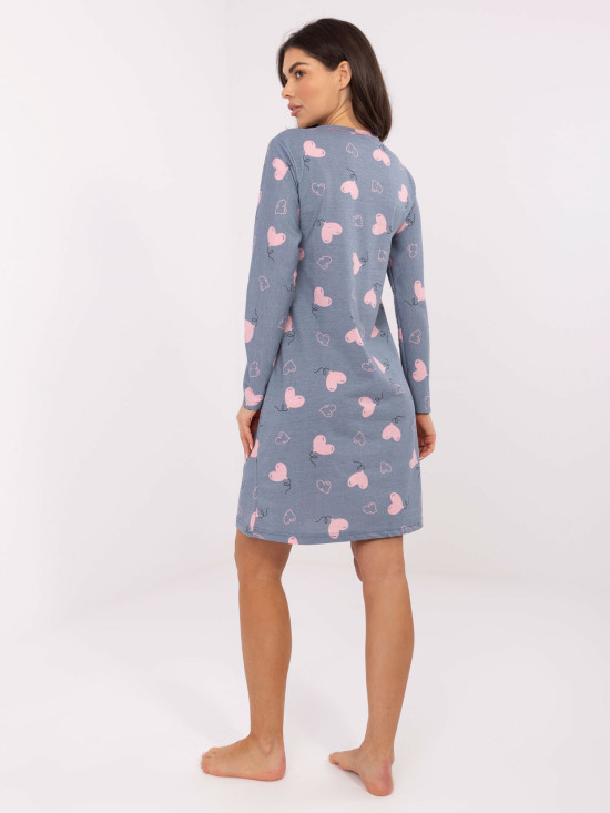 Ženska noćna košulja s dugim rukavima, tamnoplava, pamučna