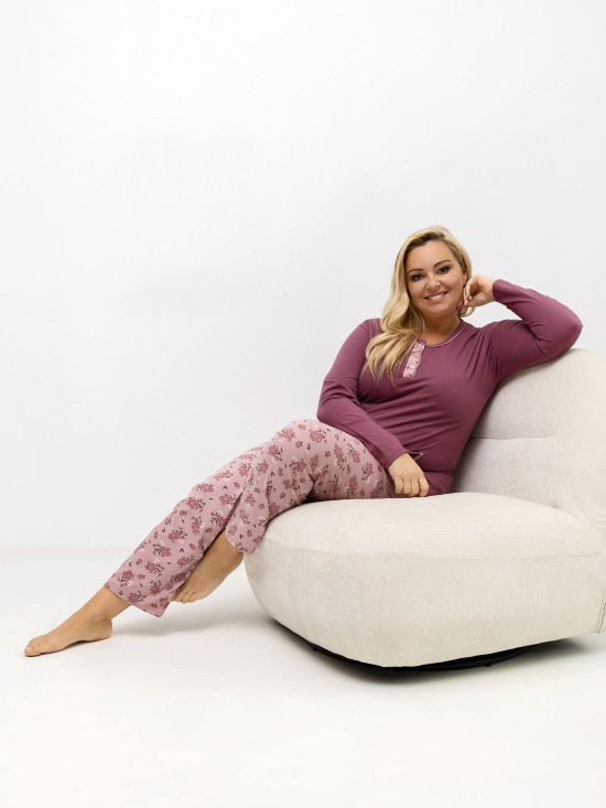 Ženska pidžama s cvjetnim uzorkom, dugi rukav, ružičasta