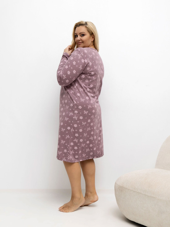 Ženska spavaćica s printom i gumbima, ružičasta