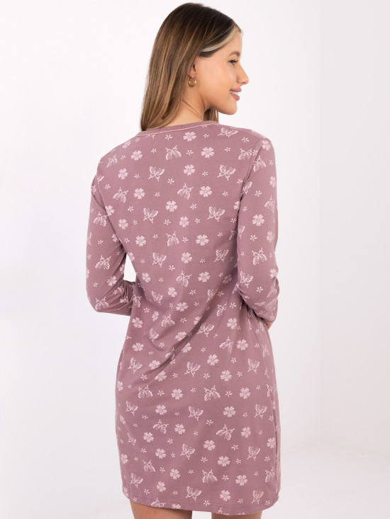 Ženska spavaćica s dugim rukavima, tamno ružičasta