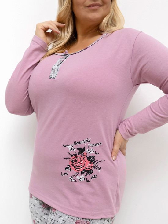 Ženska pidžama s cvjetnim uzorkom, dugi rukav, ružičasta