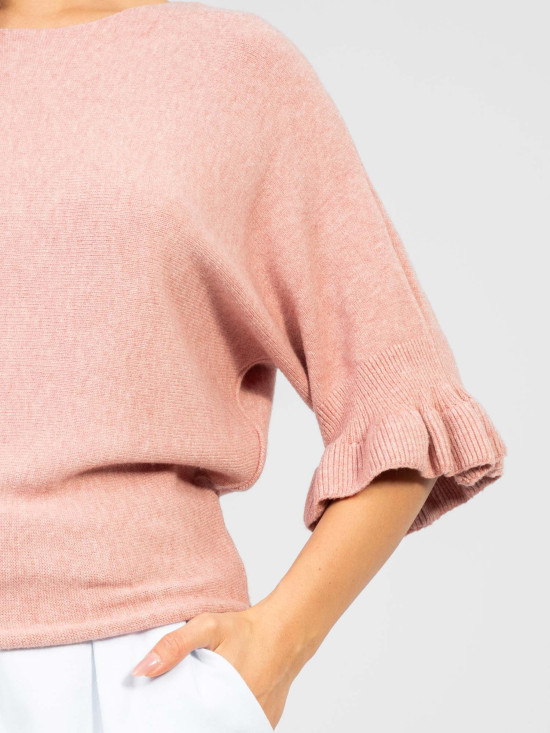 Maglione rosa elegante con maniche 3/4 e volant