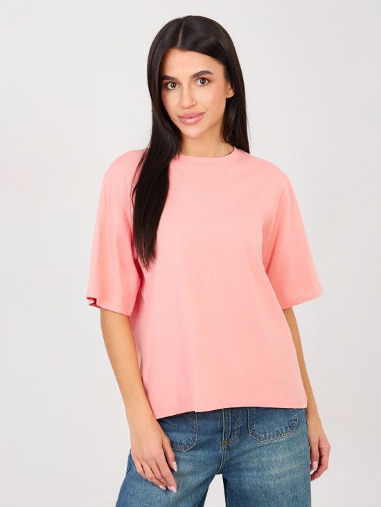 T-shirt da donna in cotone color pesca