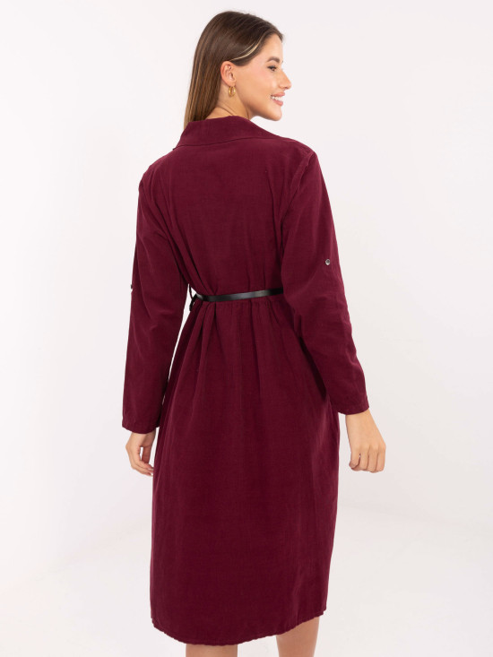 Abito camicia midi bordeaux con cintura