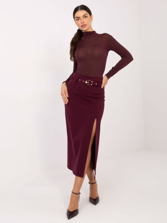 Gonna midi elegante bordeaux con cintura