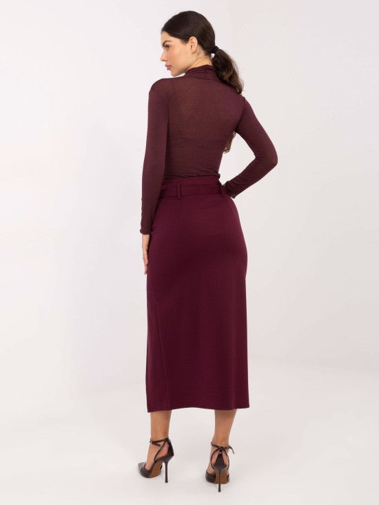 Gonna midi elegante bordeaux con cintura