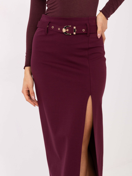 Gonna midi elegante bordeaux con cintura