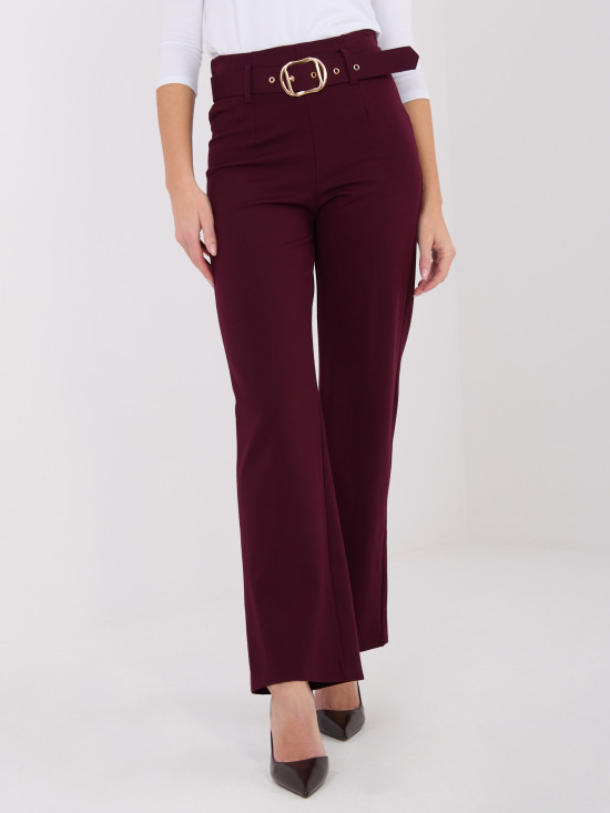 Eleganti pantaloni bordeaux a vita alta con cintura