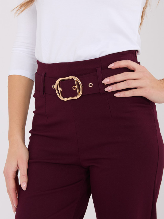 Eleganti pantaloni bordeaux a vita alta con cintura