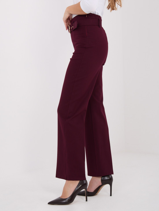Eleganti pantaloni bordeaux a vita alta con cintura