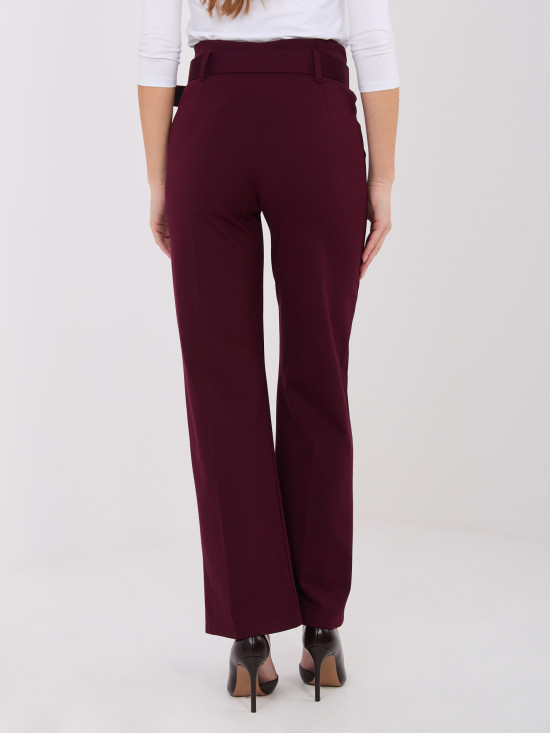 Eleganti pantaloni bordeaux a vita alta con cintura
