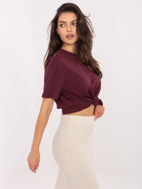 T-shirt elegante bordeaux a maniche corte