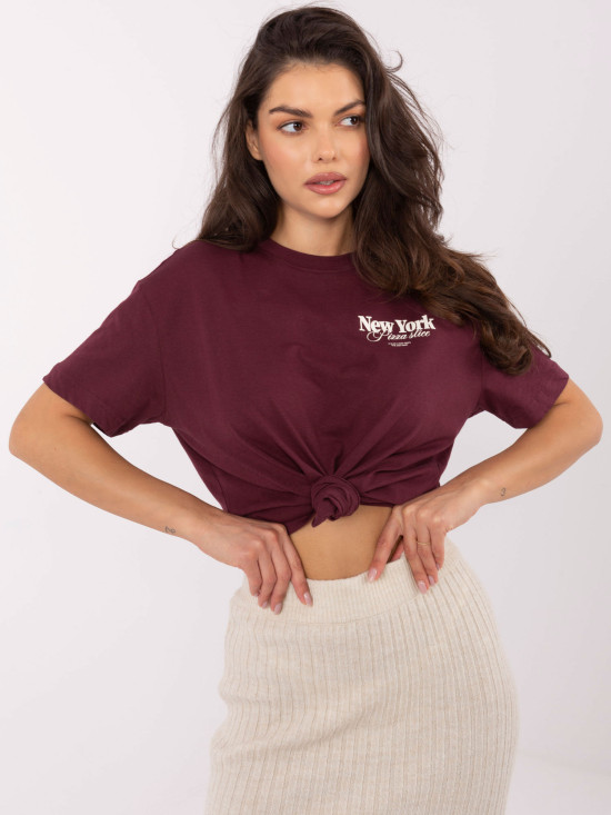 T-shirt elegante bordeaux a maniche corte