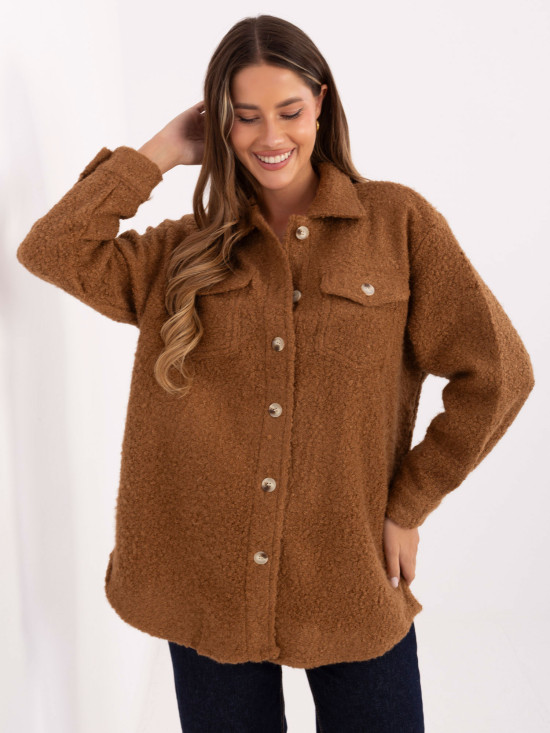 Giacca camicia casual color cammello con colletto e tasche