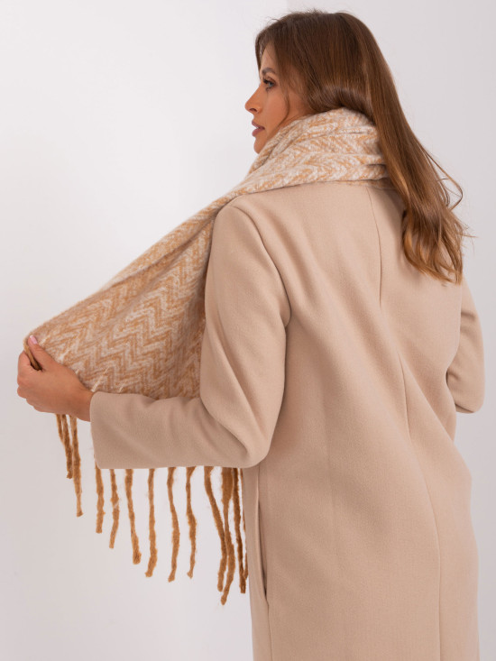 Sciarpa geometrica beige con frange