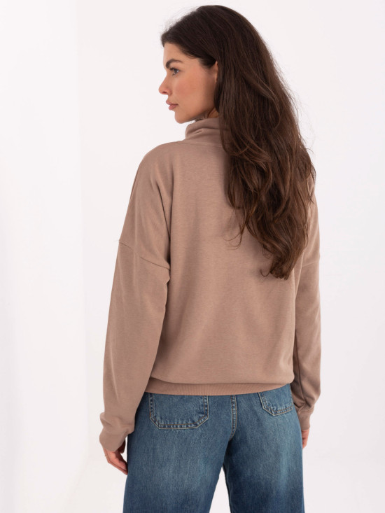 Felpa beige in cotone con colletto e tasca