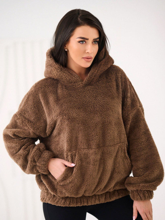 Felpa beige con cappuccio e tasca