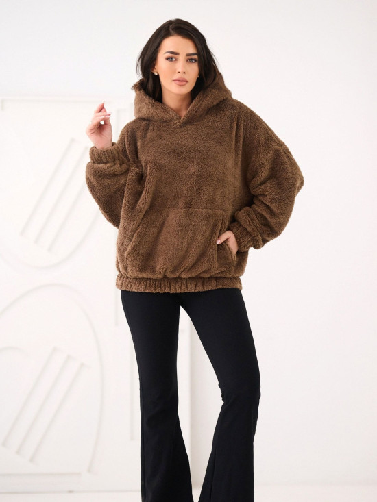 Felpa beige con cappuccio e tasca