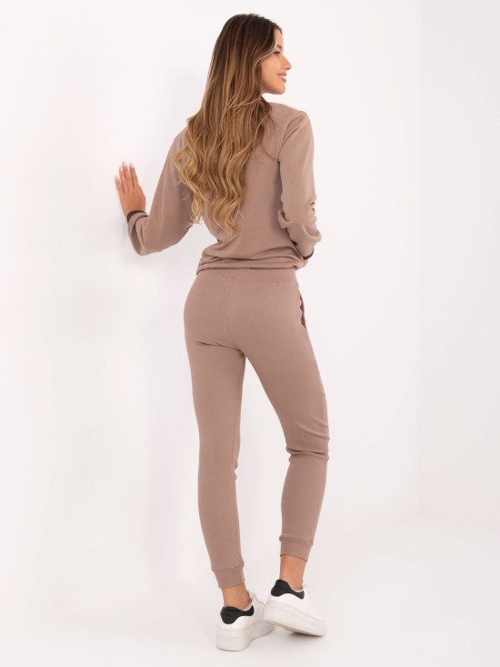 Pantaloni jogger donna beige in cotone a costine