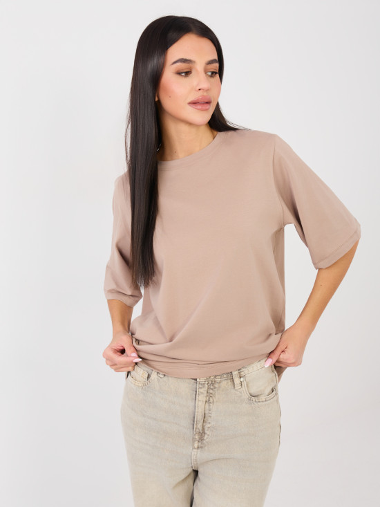 T-shirt beige in cotone a maniche corte