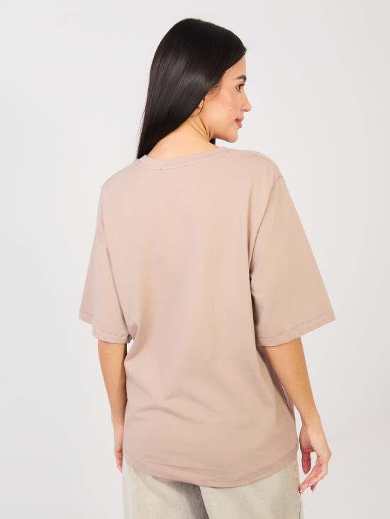 T-shirt beige in cotone a maniche corte