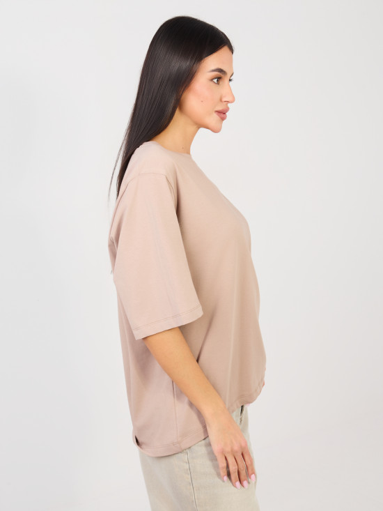 T-shirt beige in cotone a maniche corte