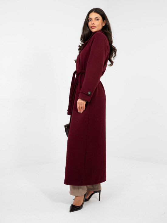 Elegante cappotto rosso da mezza stagione con cintura