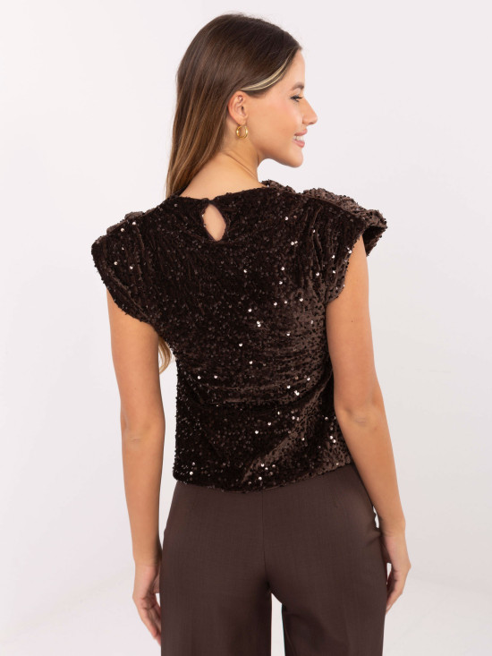 Elegantna smeđa bluza s aplikacijom od šljokica