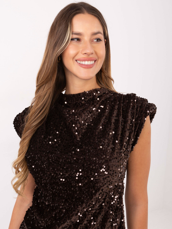 Elegantna smeđa bluza s aplikacijom od šljokica