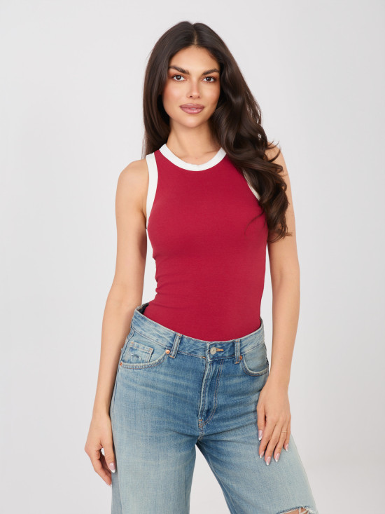 Top corto rosso in cotone senza maniche
