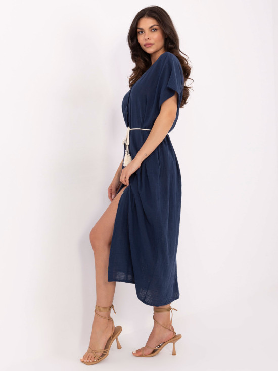 Abito estivo oversize blu con cintura e tasche