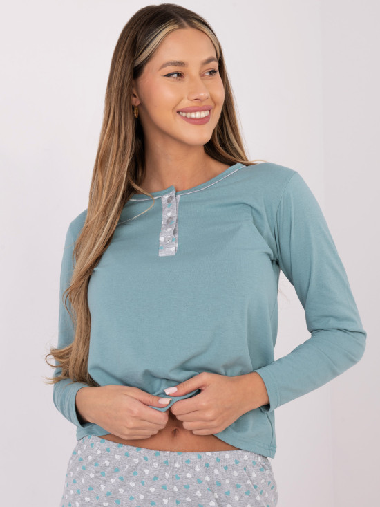 Ženska pamučna pidžama s printom, mentol zelena