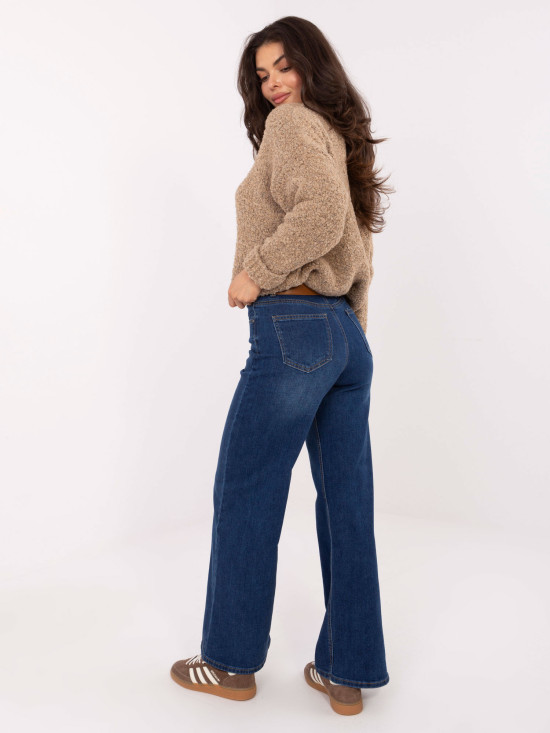Jeans dritti da donna blu scuro a vita alta