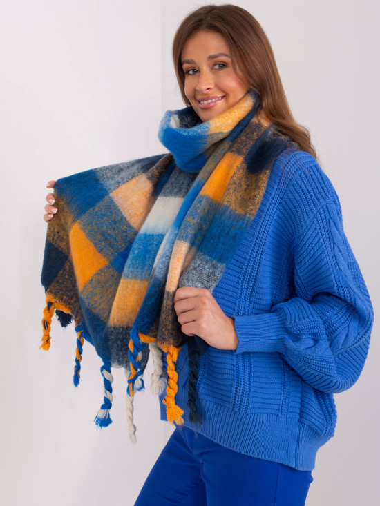Elegante sciarpa blu con frange