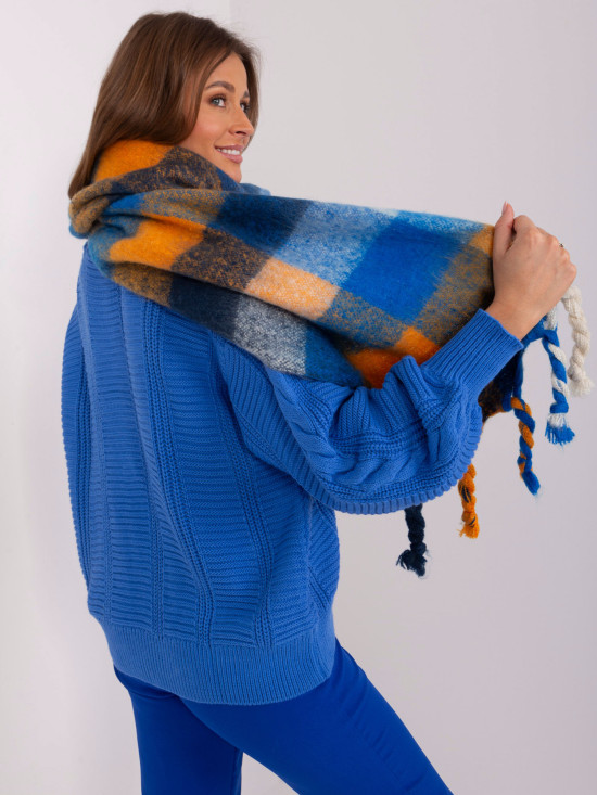 Elegante sciarpa blu con frange