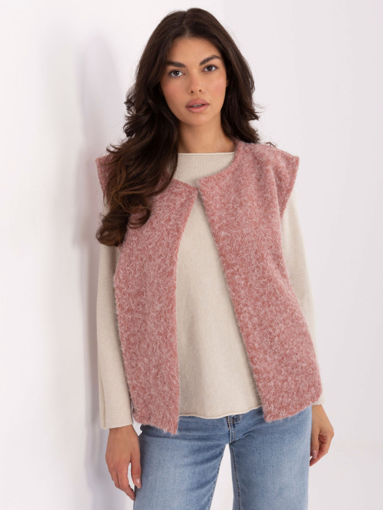 Gilet rosa scuro lavorato a maglia con tasche