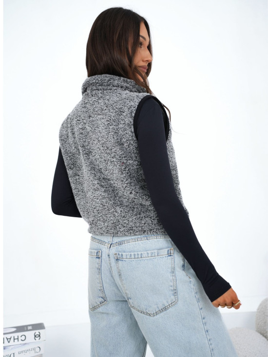 Gilet da donna in eco-pelliccia grigio scuro