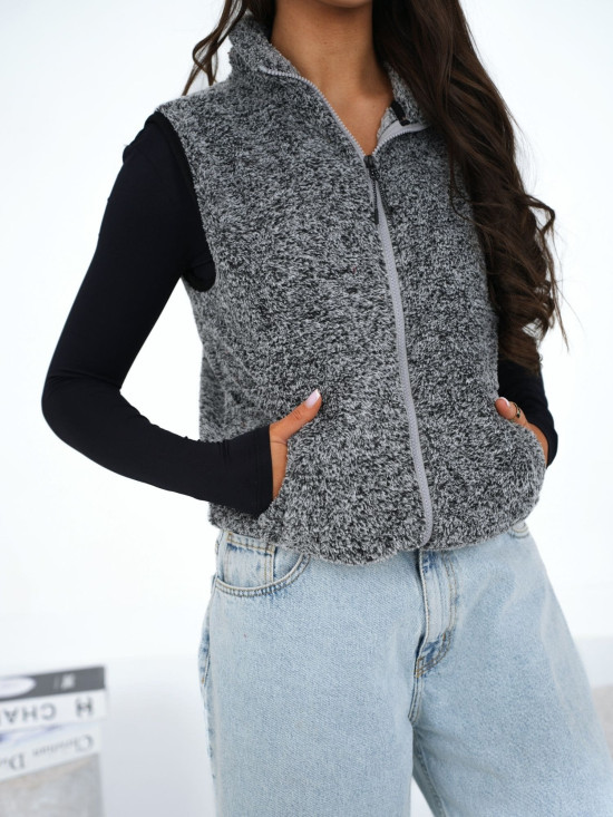 Gilet da donna in eco-pelliccia grigio scuro