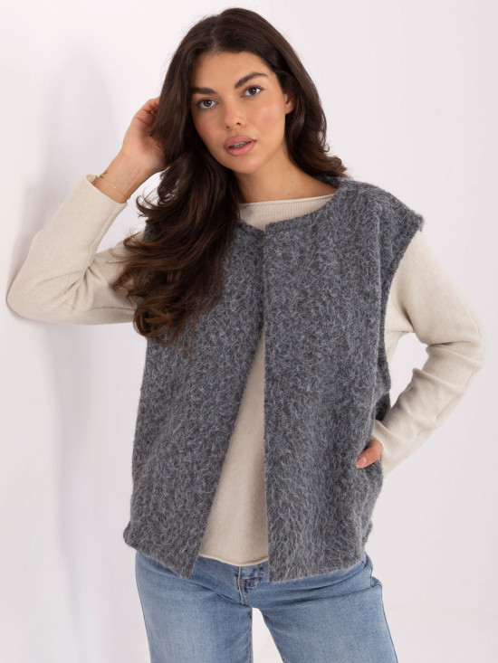Gilet grigio moderno in maglia con tasche