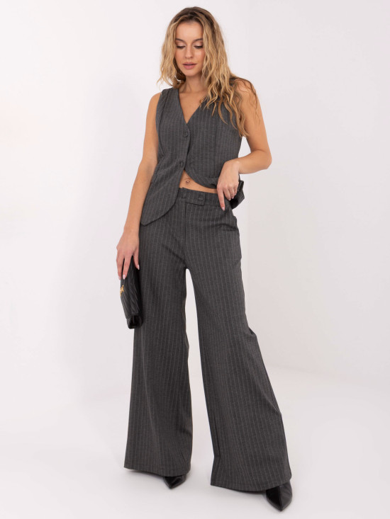 Eleganti pantaloni ampi a righe, grigio scuro