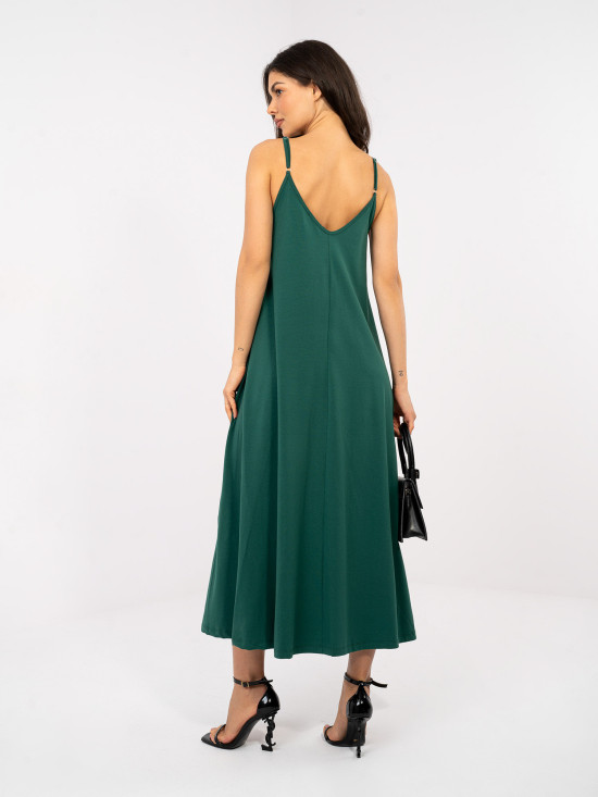 Abito maxi estivo verde scuro con spalline regolabili