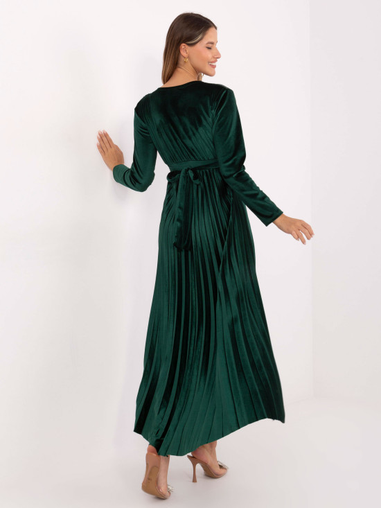 Elegantna maxi haljina s remenom i šljokicama, tamnozelena